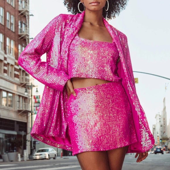 NEW Show Me Your Mumu Dance Blazer Disco Pink Sequins Size Medium - Picture 6 of 14